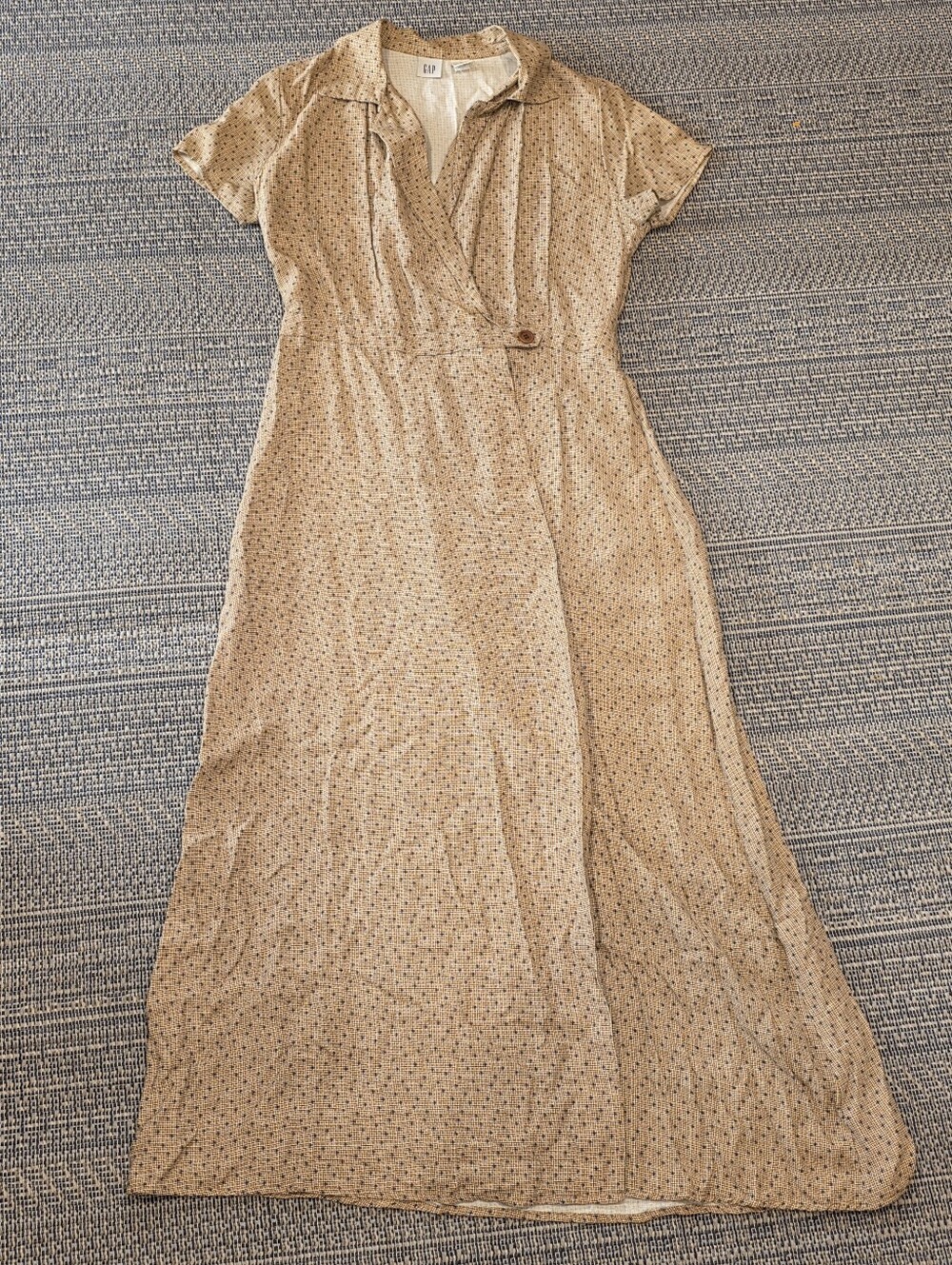 Gap Tan Beige 100% Rayon Maxi Wrap Dress V-Neck 90s Vintage Women's Size 8